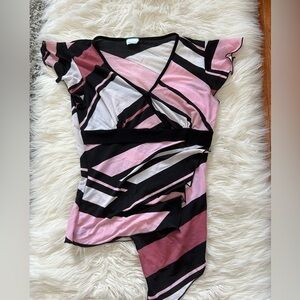 Pink, Black & White Striped Top